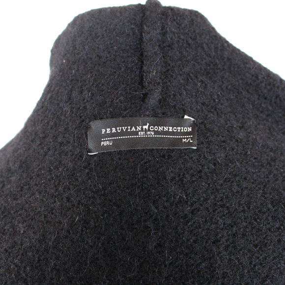 Peruvian Connection Black Hooded Knit Oversized Alpaca Blanket Coat M/L Jacket - Picture 6 of 7